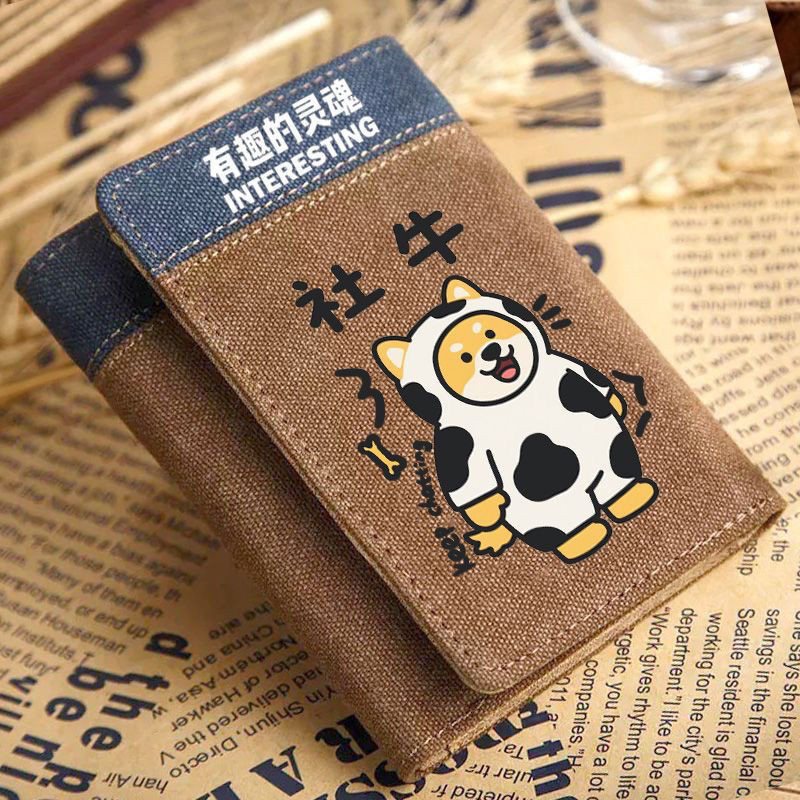 New Product#New Cute Social Anxiety Shiba Inu Akita Short Wallet for Women Fun Soul Integrated Leath