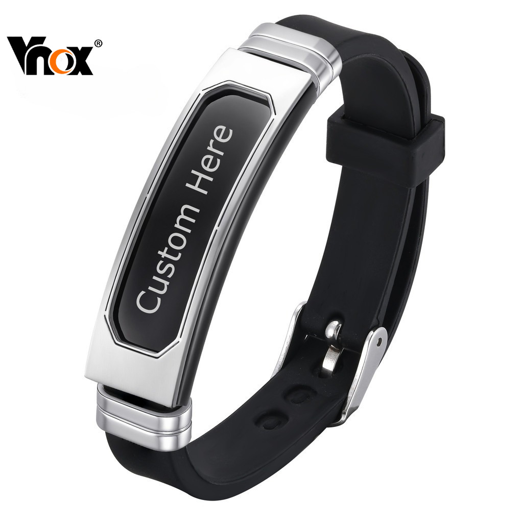 VNOX วีน็อกซ์ สร้อยข้อมือสแตนเลสกันน้ำสำหรับผู้ชาย พร้อมบริการแกะสลักพิเศษ
