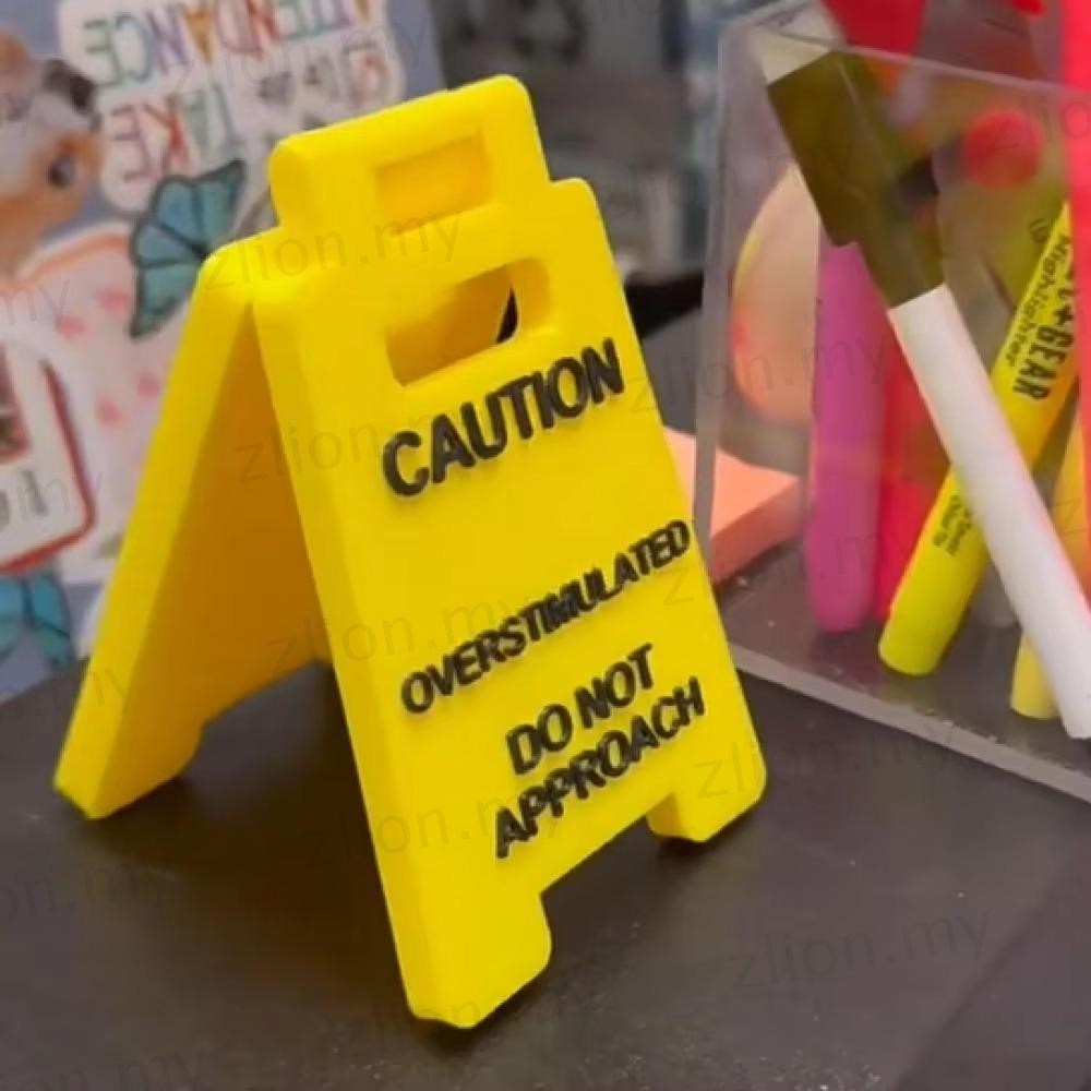 ZLION Caution Overstimulated Desk Sign, Bright Yellow Funny Warning Sign, Creative Durable Worker To