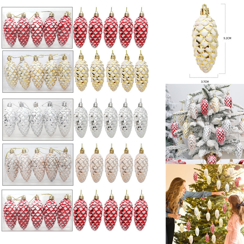 เครื่องประดับต้นคริสต์มาสแบบห้อย pine cone 5 ชิ้น/กล่อง สำหรับตกแต่งบ้านและต้นคริสต์มาส