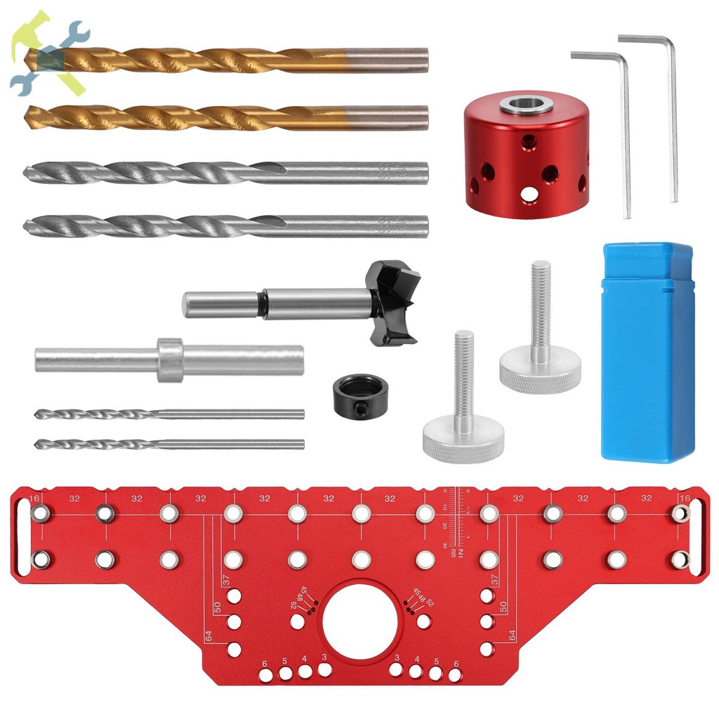 2 in 1 ชั้นวาง Pin Jig และบานพับ Jig อลูมิเนียมอัลลอยด์ตู้งานไม้เจาะรูแม่แบบ SHOPTKC6380