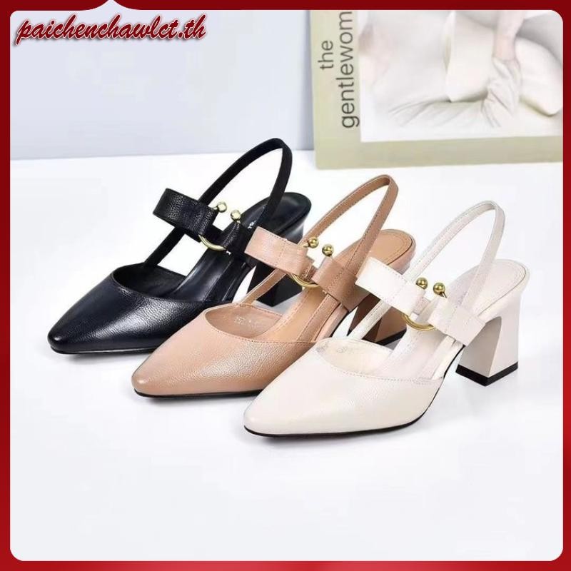 รองเท้า ne na รองเท้าส้นสูงนางงาม รองเท้าแตะหนังนิ่มหัวแหลมของผู้หญิง