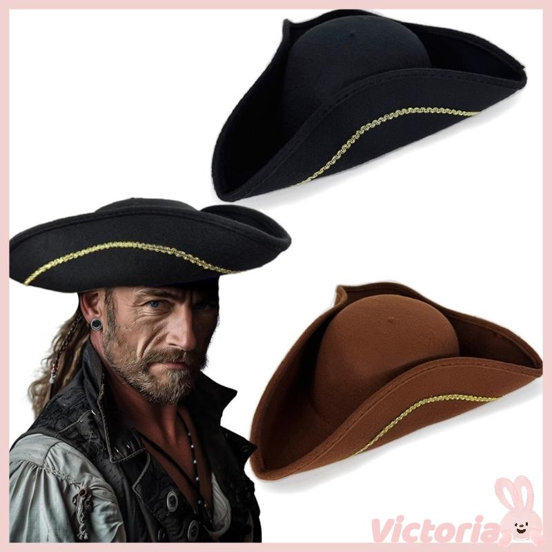 VIC Pirate Captain Bucket Hat Elegant Tricorn Hat Soft Warm Fabric Headwear สําหรับงานปาร์ตี้และ Mas