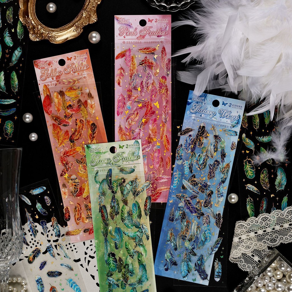 Journamm 3 แผ่น Feather สติกเกอร์โปร่งใส Self-Adhesive สติกเกอร์สําหรับ Scrapbooking Journaing แล็ปท็อปสเก็ตบอร์ดขวดน้ําโทรศัพท์