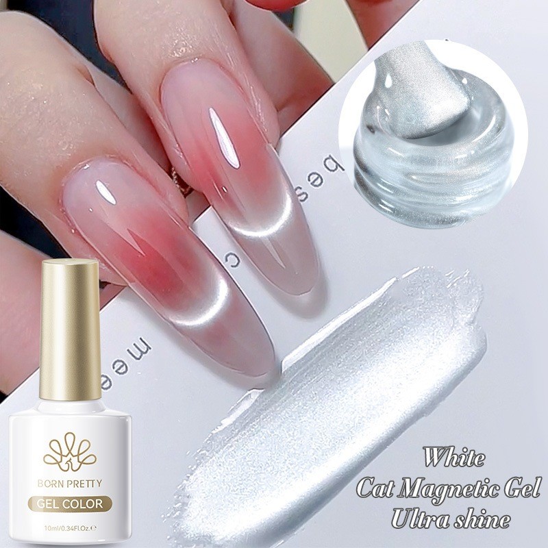 สีเจลลูกแก้ว ขาวซาติน White Cat Magnetic Gel ยาทาเล็บ BORN PRETTY 10ml -wenails