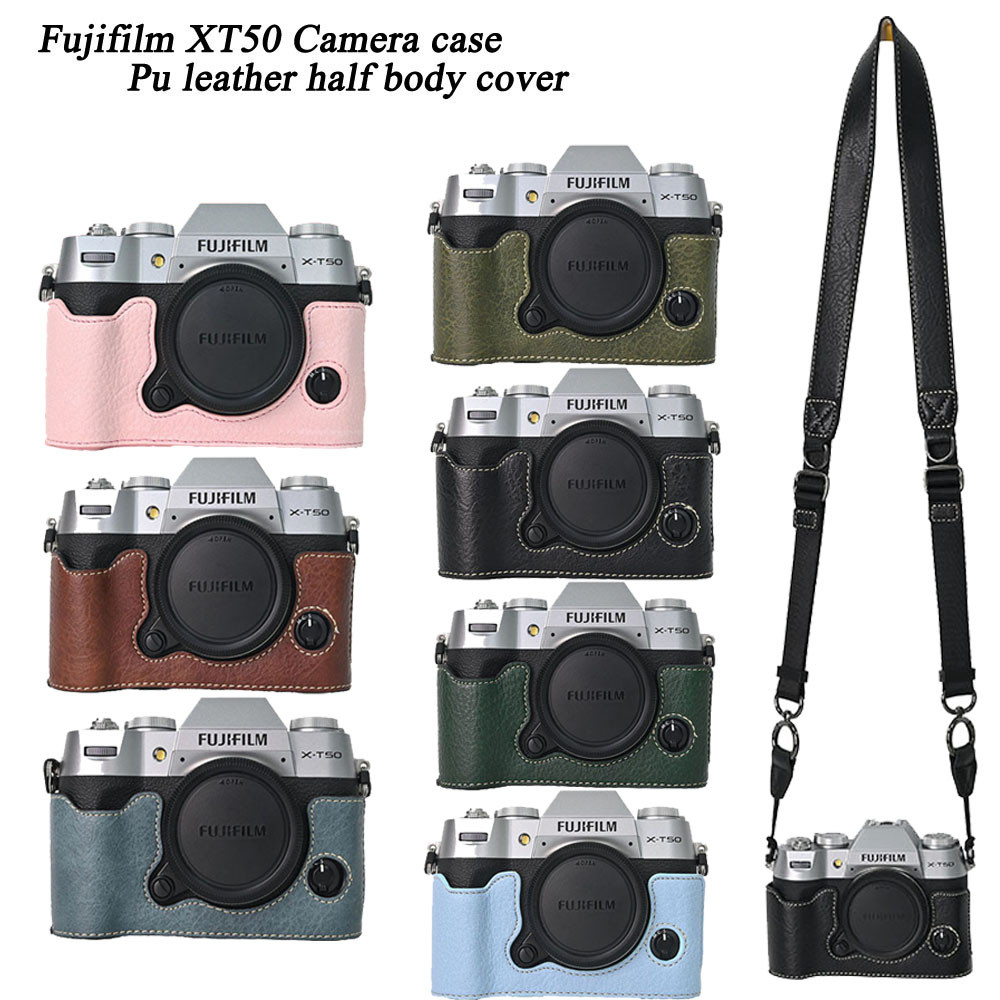 หนัง PU Fujifilm XT50 กระเป๋ากล้องครึ่งสําหรับ Fujifilm XT50