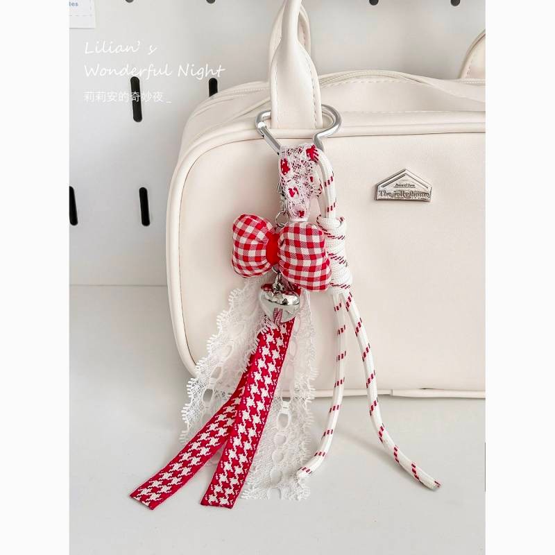 Lili'an | Red Grace Ornaments Love Heart Bow Tie Pendant Rope Bag Charm Ins Schoolbag Pendant W6le