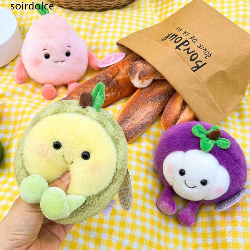 SOIRDOLCE Fruit Peach Plush Doll, ผลไม้มังกรหอม Durian Plush Toy พวงกุญแจ, น่ารัก Hami melon การ์ตูน