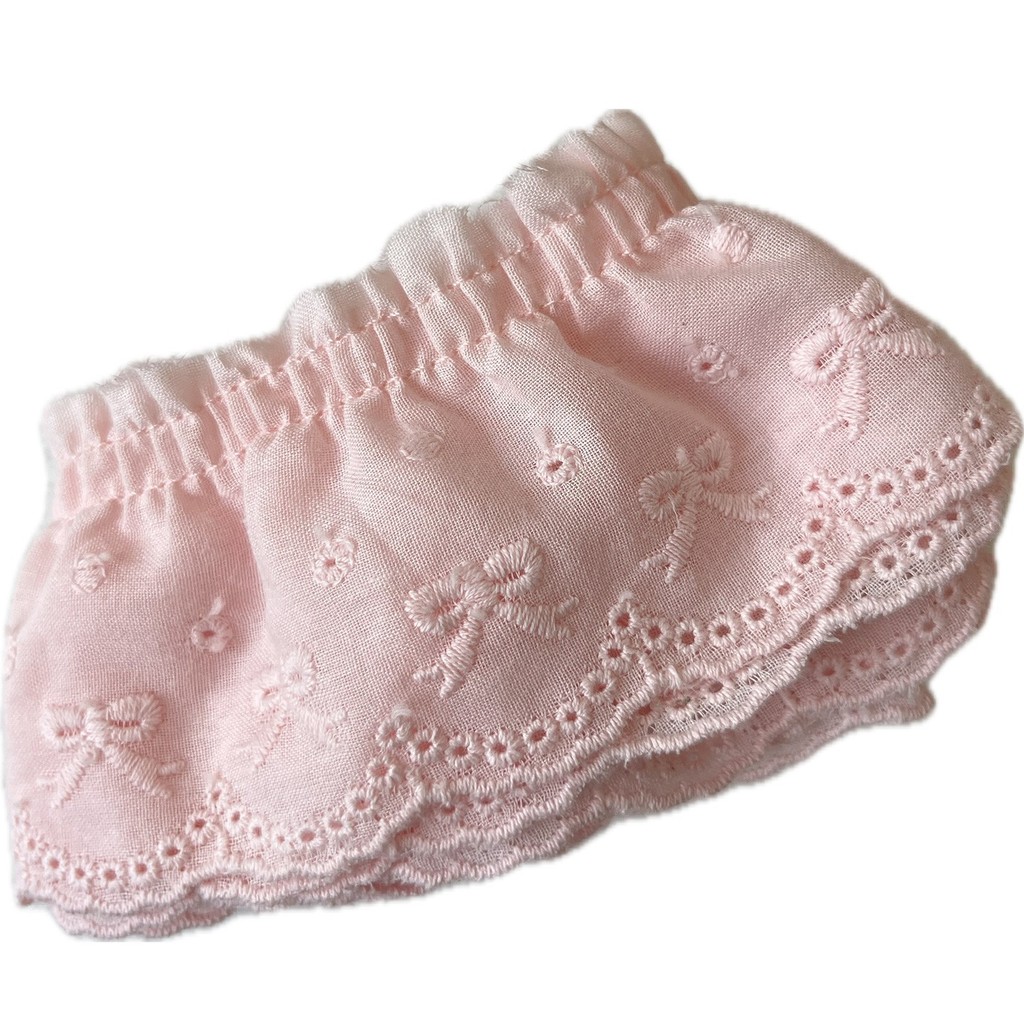 ชุดกระโปรงลายโบว์ ผ้าฝ้ายสีชมพูกับสีฟ้า พร้อมขอบประดับสวยงาม - รูปที่ 4