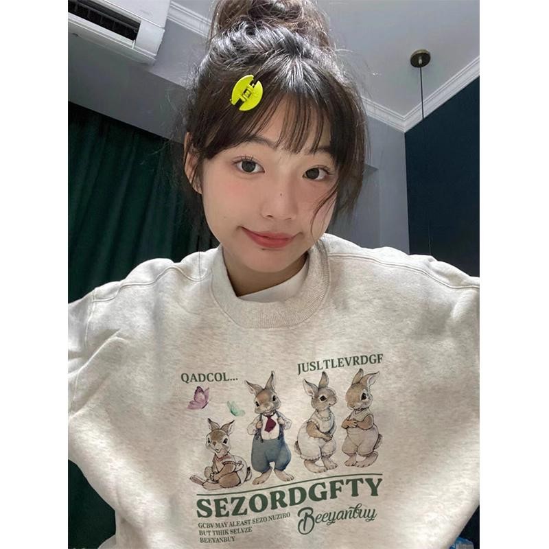 COD สื้อสเวตเตอร์คอกลม คอตตอน100% YLWY0195 ผู้ชาย ผู้หญิง ลายสกรีน ขนาดพลัสไซซ์  ใส่สบาย ฤดูใบไม้ร่ว