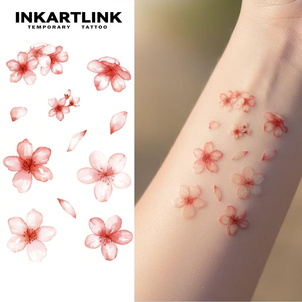 INKARTLINK รอยสักชั่วคราว สติ๊กเกอร์ลายเชอร์รี่บล็อสซั่ม สีสันสดใส ใช้งานได้นาน 1-3 วัน สวมใส่ได้ทุกวัน อุปกรณ์เสริมความงาม