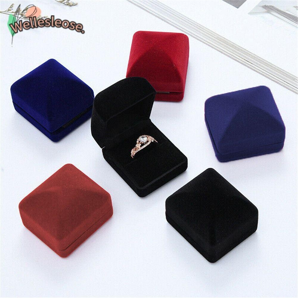 WELLE เครื่องประดับแฟชั่นหรูหรากํามะหยี่กล่องแหวนแต่งงาน