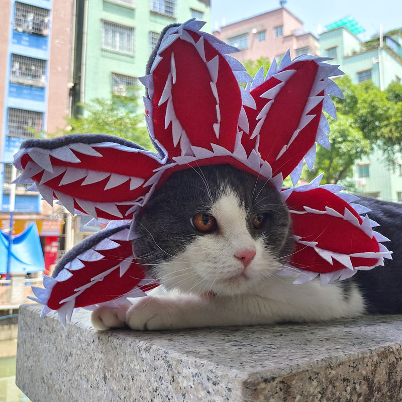 Pet Halloween Cat Dog Piranha Headgear Hat Funny Devil Dress Up Headgear Funny- & **