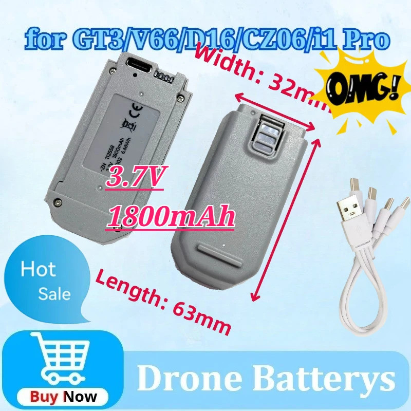 3.7V 1800mAh สําหรับ GT3/D16/CZ06/V66/i1 Pro แบตเตอรี่ลิเธียมสายชาร์จ Quadcopter อะไหล่ Drone อุปกรณ
