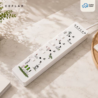 CEFLAR x SUDA รางปลั๊กไฟ 4 เต้ารับ USB 2 ช่อง USB-C 1 ช่อง สายยาว 3 เมตร ตัดไฟอัตโนมัติ ไฟ LED บอกสถานะ