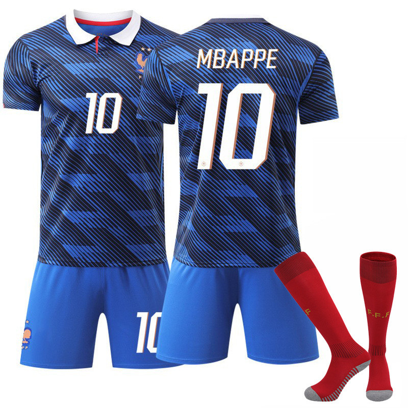 2026 ชุดบอลทีมชาติฝรั่งเศส [ขนาดผู้ใหญ่ / เด็ก] เสื้อเจอร์ซีย์พร้อมถุงเท้าชุด No.10 Mbappé No.7 Dembele