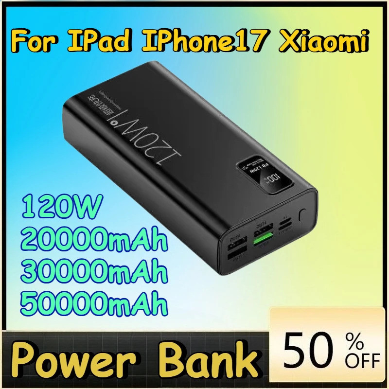 120W 20000mAh/30000mAh/50000mAh Power Bank Fast Charging Powerbank ชาร์จแบบพกพาภายนอกแบตเตอรี่สําหรั