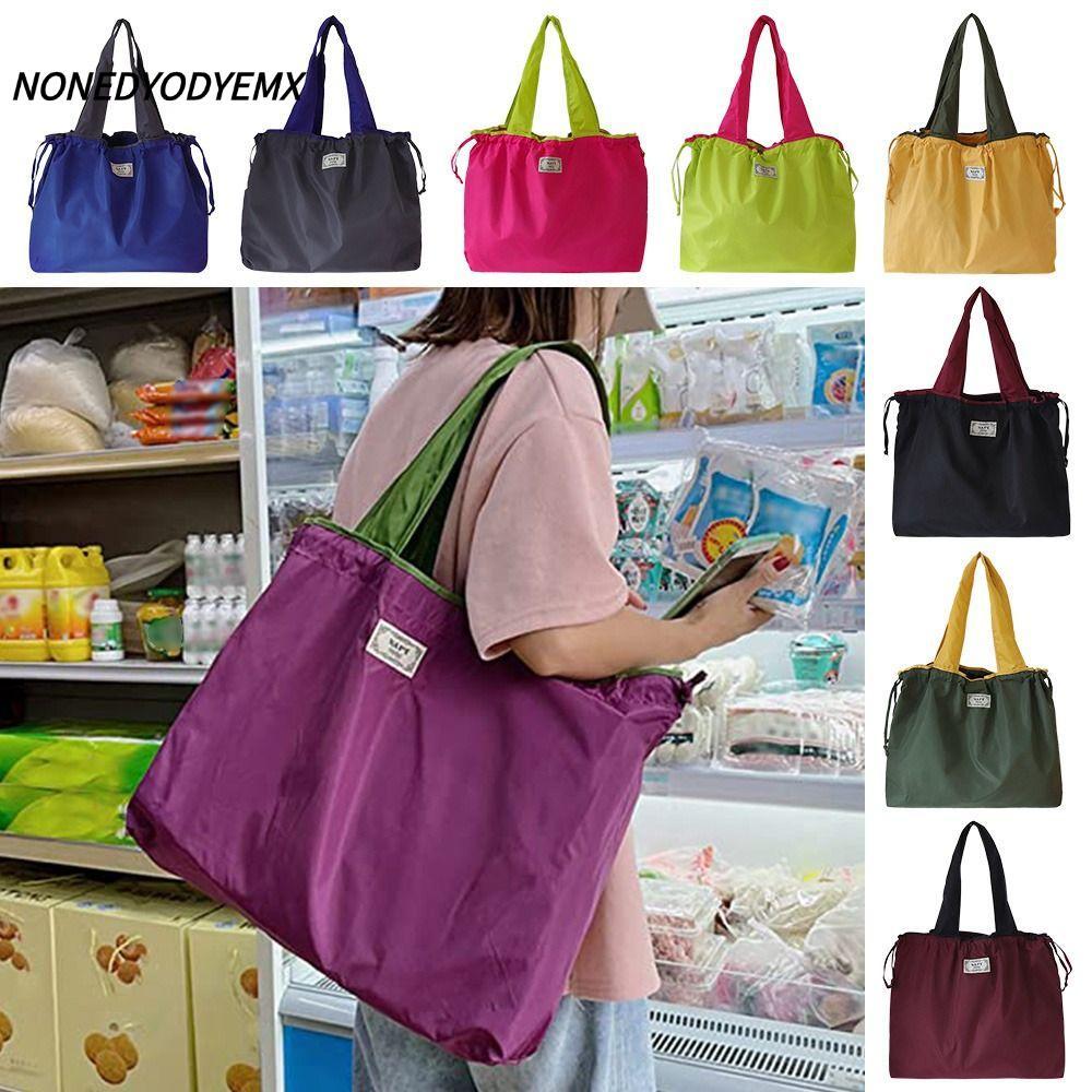 NONDYOMX กระเป๋าช้อปปิ้งกันน้ํา Drawstring เป็นมิตรกับสิ่งแวดล้อมReusable Travel Grocery Bag