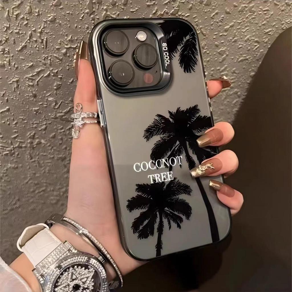 เคสไอโฟน11/12/13/14/15/16 Pro Max Laser Case coconut Tree Matte Case For iPhone 11,12,13,14,13PM,14P