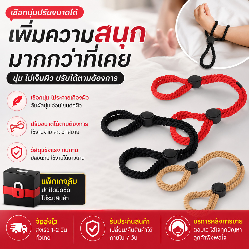🔥พร้อมส่งค่ะ✅SM 2026 เชือกฝ้ายปรับได้ กุญแจมือ อุปกรณ์พันธนาการ อุปกรณ์ควบคุม หัวเข็มขัดเชือกที่ใช้งานสะดวก, อุปกรณ์ประ