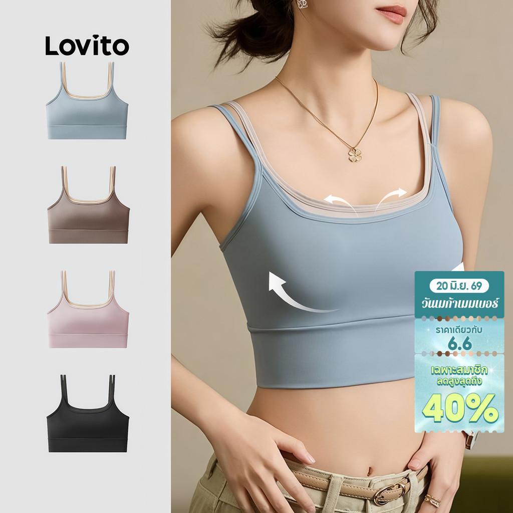 Lovito Casual บราสปอร์ตสไตล์สปอร์ตี้ ผิวนุ่ม ที่ช่วยยกเต้านม ป้องกันการสั่นสะเทือน ป้องกันการยุบตัว สำหรับวิ่ง หลังสวย สไตล์เสื้อกั๊กโยคะ สำหรับผู้หญิง LNA133012