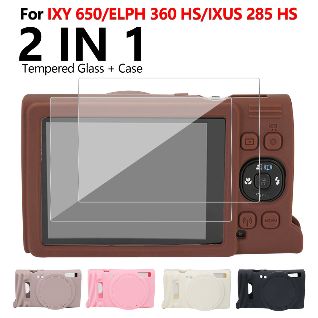 สําหรับ Canon IXY 650 ELPH 360 HS IXUS 285 HS กล้องซิลิโคนกรณี 2 ชิ้นกระจกนิรภัยป้องกันหน้าจอฟิล์ม