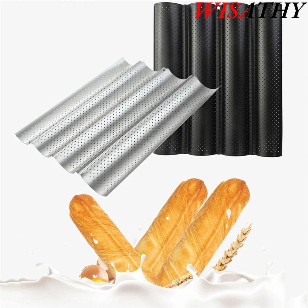 WISATHY     Baguette Mold, Bakeware Nonstick Baguette Baking Tray, French Bread Toast Waves 2/4 Groo