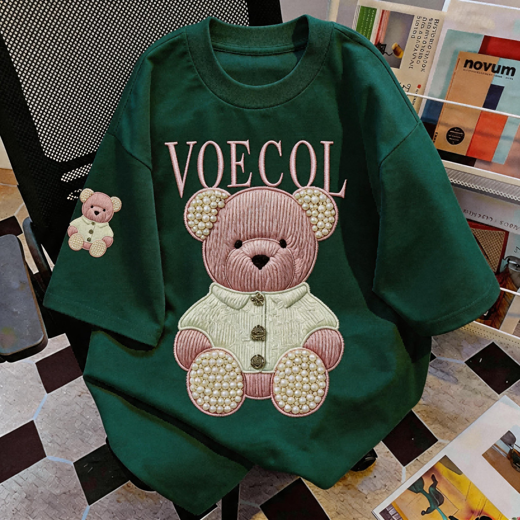 TEE·SHOPเสื้อยืด Oversize 'VOECOL Pink Bear' สไตล์เกาหลี รูปที่ 4