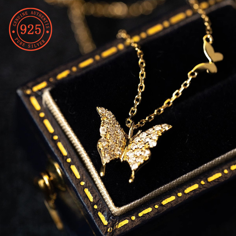 SHEFULI สร้อยคอผีเสื้ออเนกประสงค์ชุบทองพร้อม Micro-pave Diamond Accents CSX1736