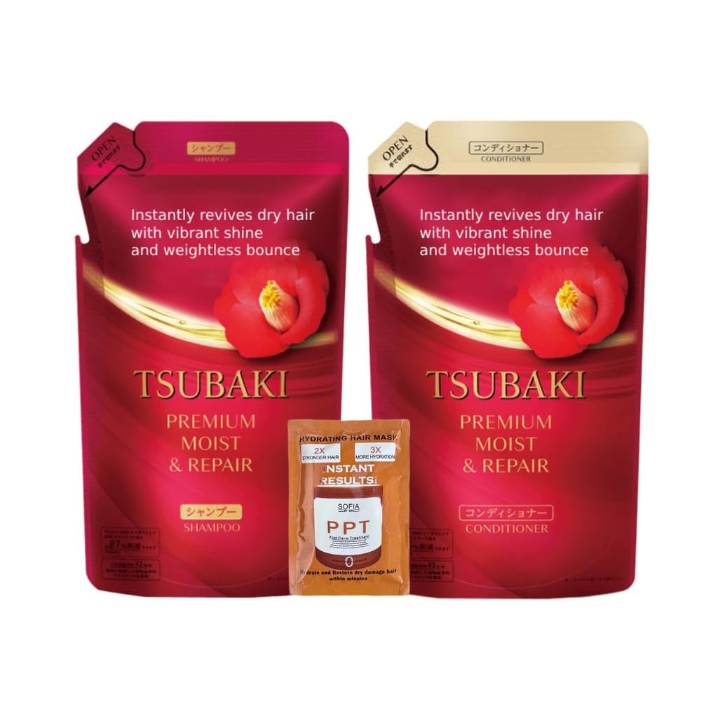 มาส์กผมมัดด้วย Moist Repair Tsubaki Shampoo and Conditioner Refill Set - Camellia Oil - ให้ความชุ่มช