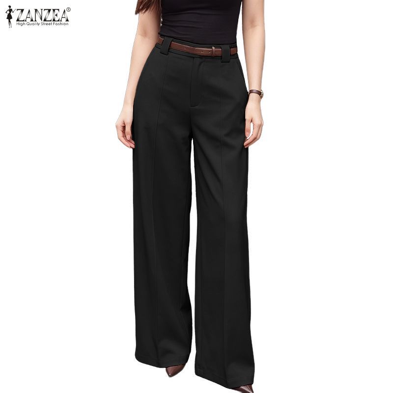 ZANZEA ใส่ ซานเซีย ผู้หญิงเกาหลีที่สง่างามทํางานอย่างเป็นทางการ เฒ่า เอวสูงกับกระเป๋าสีทึบกางเกงสูทขากว้าง — صورة 6