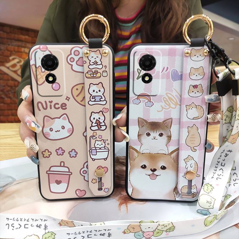 แหวนการ์ตูนเคสโทรศัพท์สําหรับ TCL 501/T433D สายรัดข้อมือ Anti-knock ป้องกันฝุ่นทนทานน่ารักสายรัดข้อม
