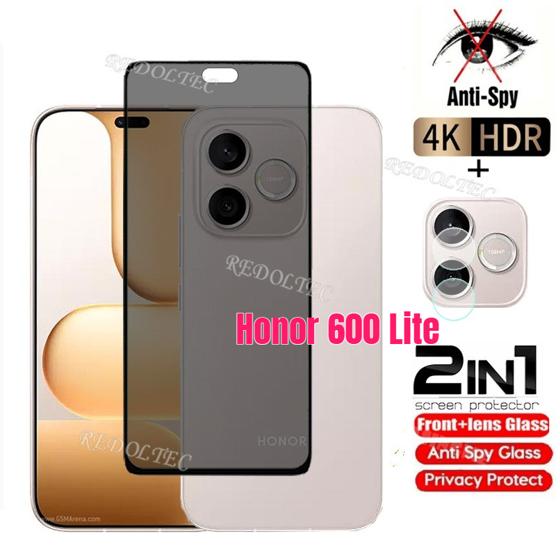 Honor 600 Lite กระจกนิรภัยส่วนตัว Anti-Spy Full Cover Full กาวปกป้องหน้าจอ Anti Peek 2in1 ฟิล์มความเป็นส่วนตัว + เลนส์ Honor 600Lite