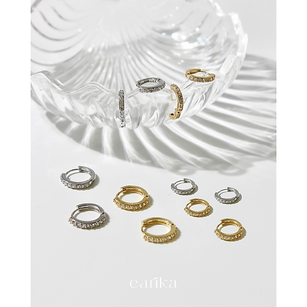 earika.earrings -  frostshine hoop ต่างหูห่วงคริสตัลสีสัน มี 3 สี ก้านเงินแท้ชุบทองคำขาว เหมาะสำหรับคนแพ้ง่าย