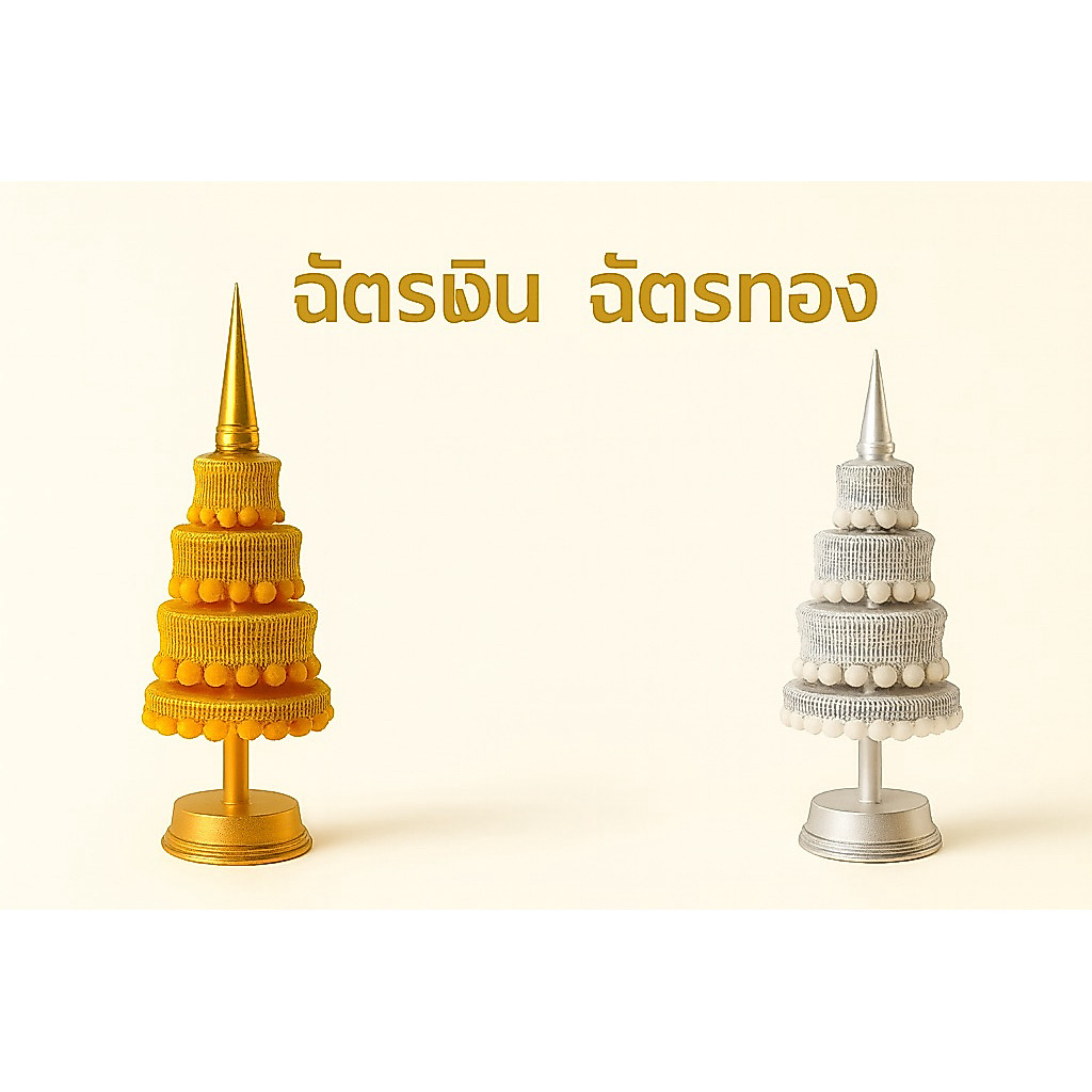ฉัตรเงินฉัตรทอง ฉัตรเงินทอง โพธิ์เงินโพธิ์ทอง ฐานปูน /ฐานไม้ ราคาต่อคู่ #ฉัตร