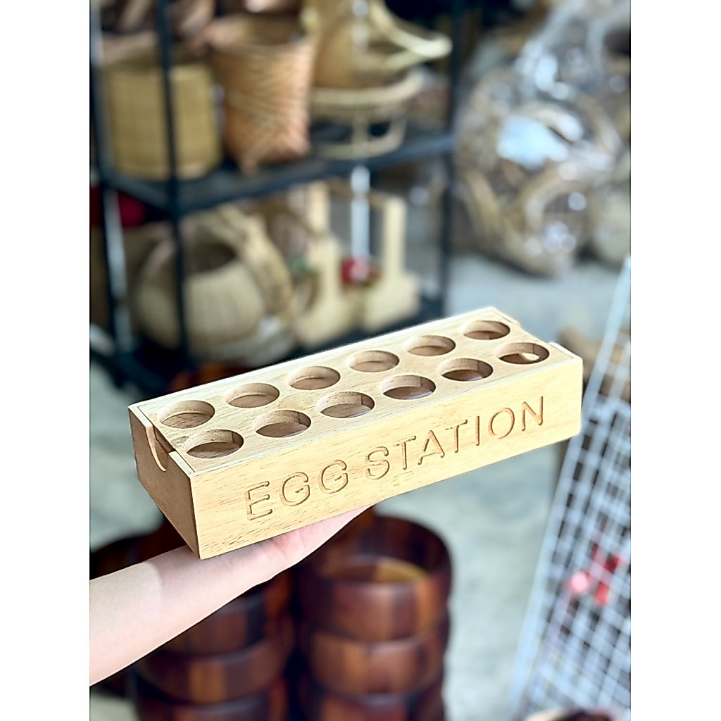 ที่วางไข่ ทำจากไม้ Egg Station ที่วางไข่ไม้ 12 ช่อง วัสดุทนความร้อน