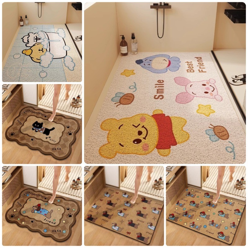 COD แผ่นรองกันลื่นห้องน้ำ PVC สายใยเกลียว 40*60/60*90cm กันลื่นได้ดี ลายการ์ตูนน่ารัก