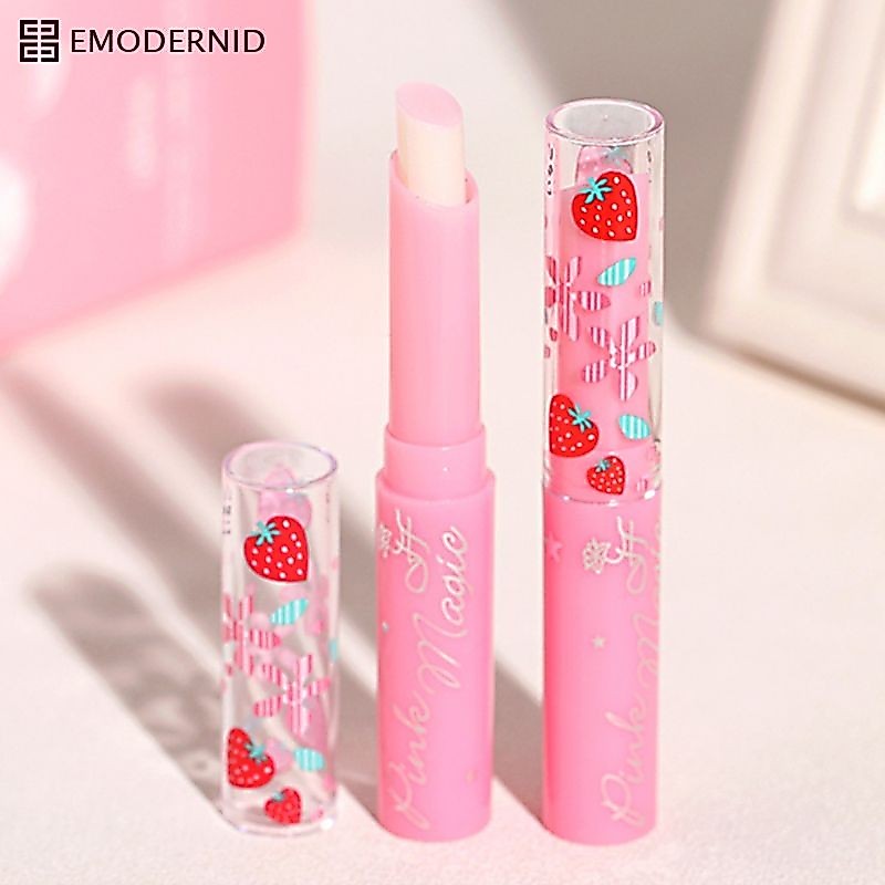 Lamuseland ลิปมัน ลิปสติก สตรอเบอร์รี่ สีชมพู ลิปมัน ลิปบำรุงริมฝีปาก เปลี่ยนสีได้ สำหรับผู้หญิง-em