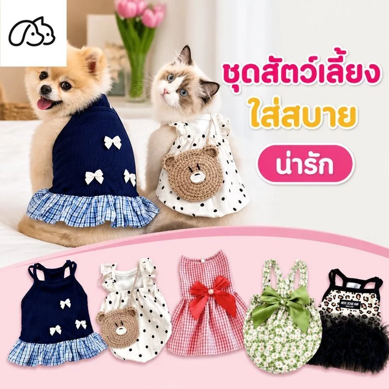 ชุดแมว เสื้อแมว กระโปรงแมว เสื้อหมา ชุดสัตว์เลี้ยง ระบายอากาศ ใส่สบาย น่ารัก หน้าร้อน ไซซ์เล็ก