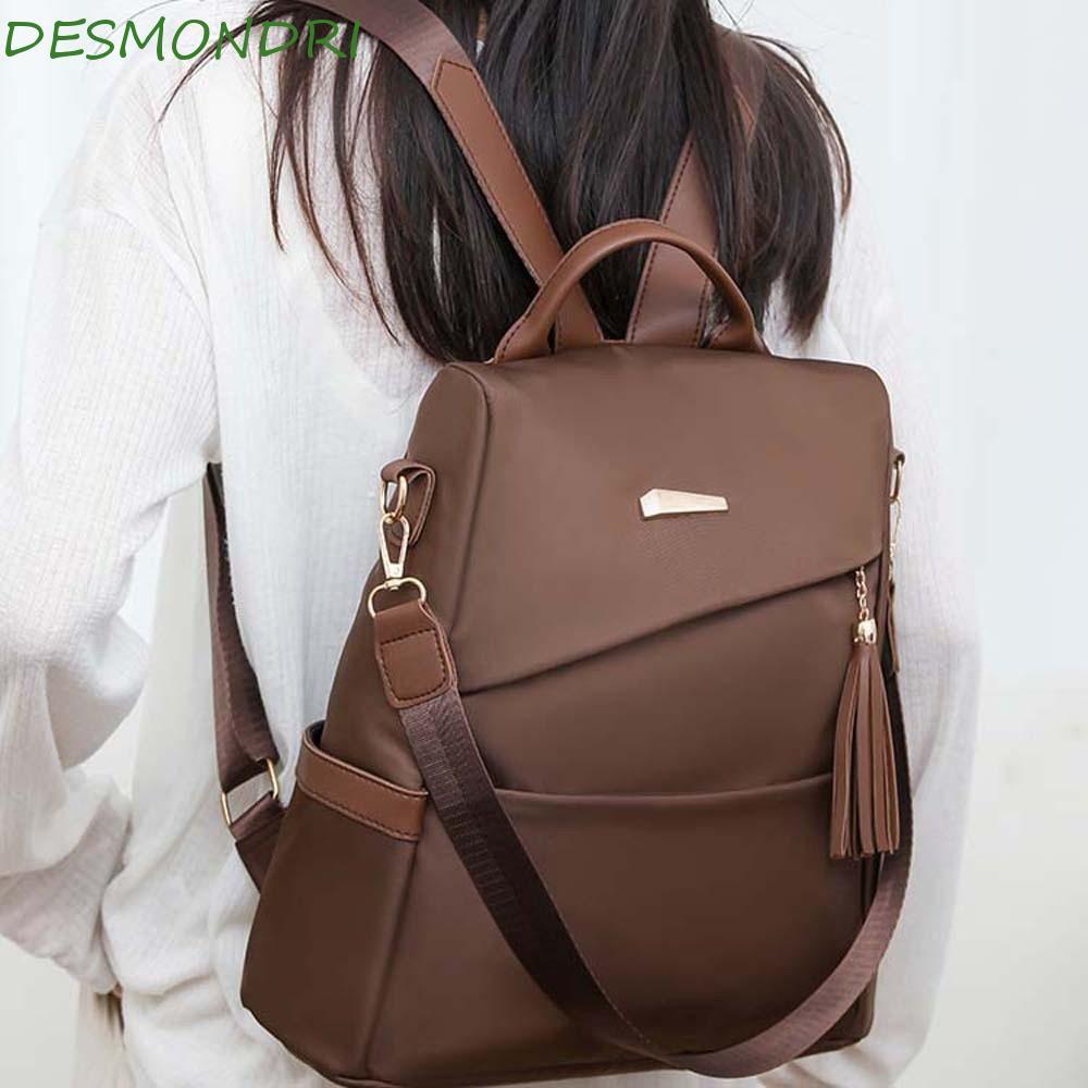 กระเป๋าเป้กันน้ํา DESMONDRI, Soft-Touch Multi-Pocket Nylon Backpack Women, Minimalist School Bag Tas