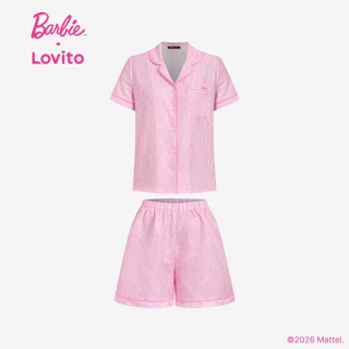 (KOL's pick) Barbie™ X Lovito แคชชวล ชุดนอนลำลองลายดอกไม้หวานๆ สำหรับฤดูใบไม้ผลิ/ฤดูร้อน สีชมพู (เสื้อหรือกางเกง) สำหรับผู้หญิง เกาหลี อินเทรนด์ LB1AD028