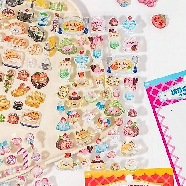 สไตล์ญี่ปุ่นซูชิ 3ง บรรเทาสติกเกอร์ลูกอมโซดาเครื่องดื่มเคสโทรศัพท์สติกเกอร์ตกแต่ง