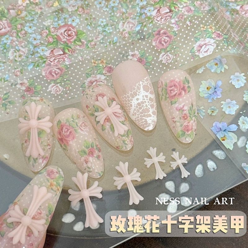((แต่งเล็บใหม่) แต่งเล็บฤดูใบไม้ผลิ Monet ภาพวาดสีน้ํามัน Versailles Polka Dot Rose ภาพวาดสีน้ํามันเล็บ Transfer กระดาษ Sketch Daisy