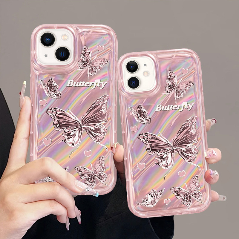 MERAH Fresh Sweet Pink Butterfly Riak Phone Case เหมาะสําหรับ iPhone 11 7P/8P X/XS/Disyenance