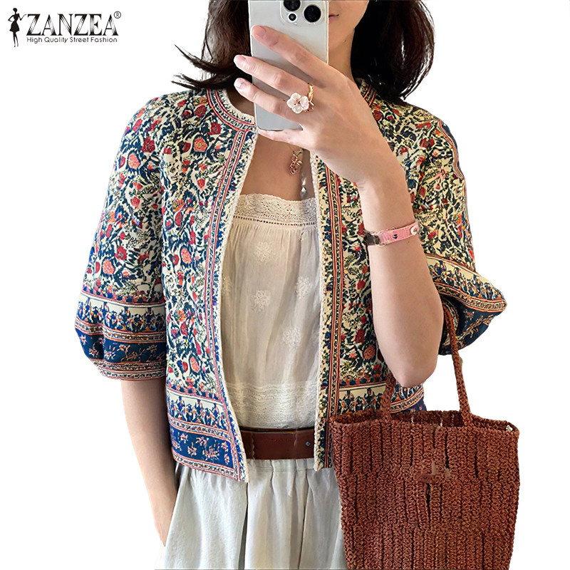 Zanzea Celmia คาร์ดิแกนแขน 3/4 สไตล์เกาหลีวินเทจ พิมพ์ลายสำหรับผู้หญิง