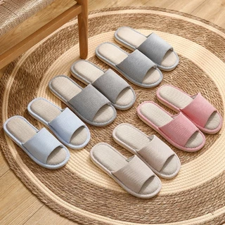 【พร้อมส่ง】รองเท้าใส่ในบ้าน รองเท้าแตะผ้าลินิน ระบายอากาศและเรียบง่าย แฟชั่น สามารถสวมใส่ได้ทั้งชายและหญิง
