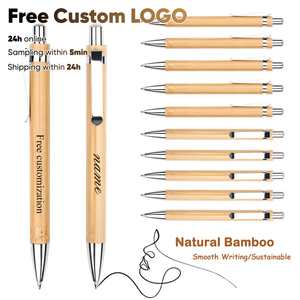 ฟรีส่วนบุคคลไม้ไผ่ปากกาลูกลื่นโรงเรียนอุปกรณ์สํานักงานของขวัญที่กําหนดเองอุปกรณ์นักเรียน