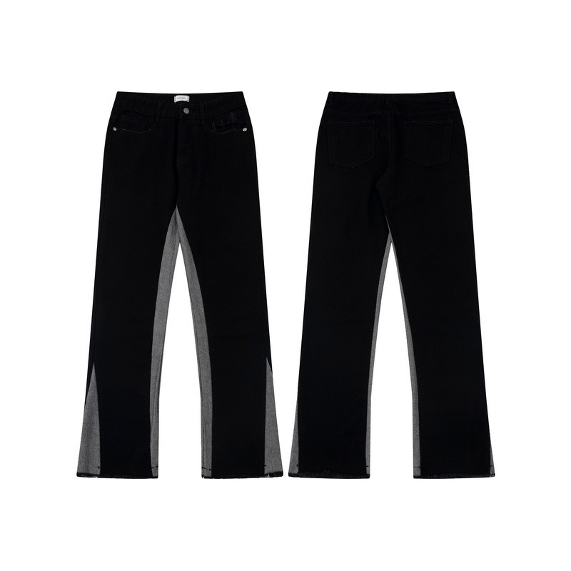 8U5S ASKYURSELF Washed Retro Color-Block Flared Jeans Loose Fit Unisex