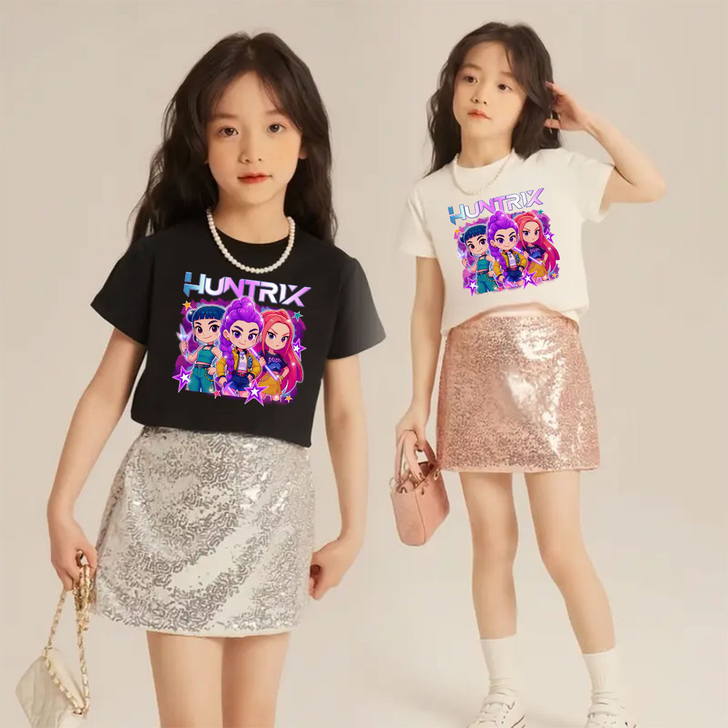 (จัดส่งตลอด 24 ชั่วโมง)พร้อมส่ง  เสื้อยืดแขนสั้นเด็ก Kpop Demon Hunters ลายพิมพ์ เสื้อยืด cotton 100 คอกลม