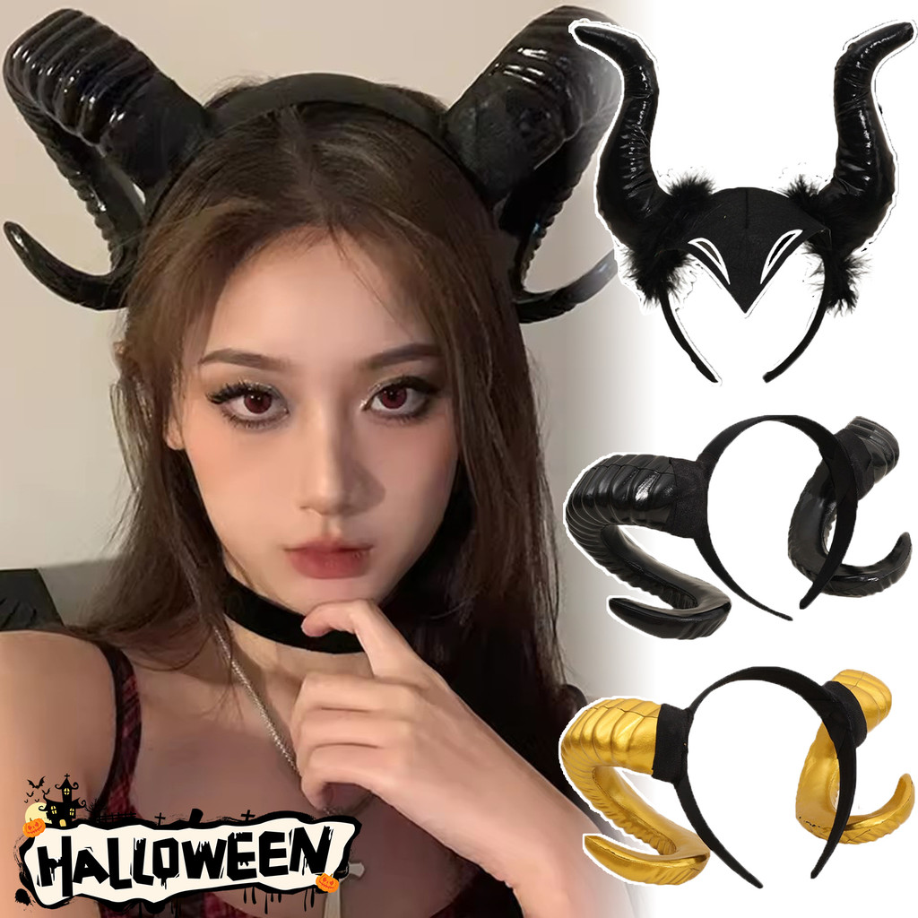 ที่คาดผมปาร์ตี้ฮาโลวีนพร้อมเขาปีศาจ ดีไซน์พลาสติกและผ้าฝ้าย สไตล์โค้งและตรง